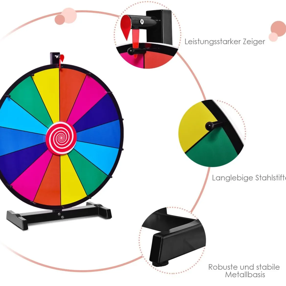 18" Glücksrad Spielzeug mit Radiergummi & Markierstift Rad Spiele für Lotteriespiele φ48cm