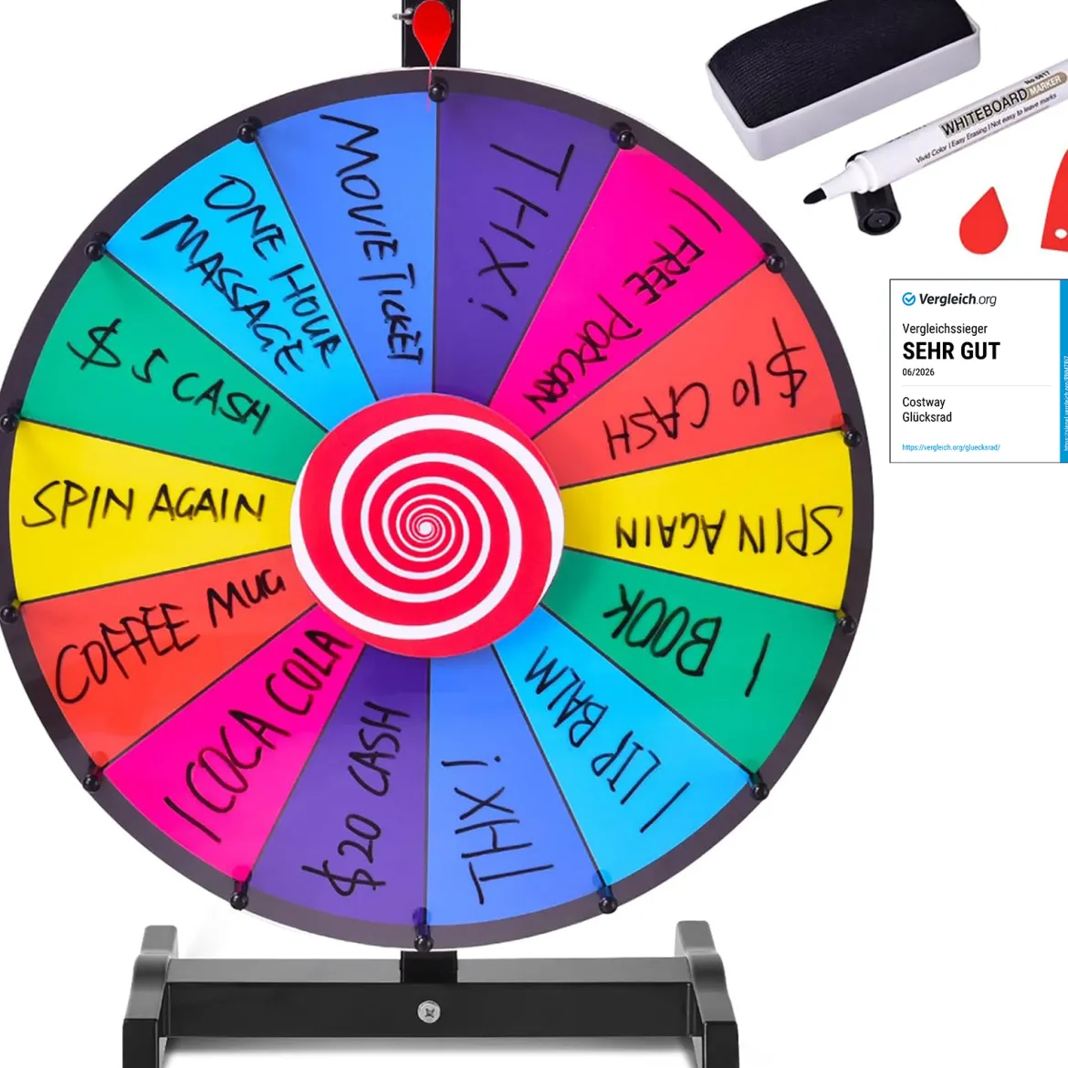 18" Glücksrad Spielzeug mit Radiergummi & Markierstift Rad Spiele für Lotteriespiele φ48cm