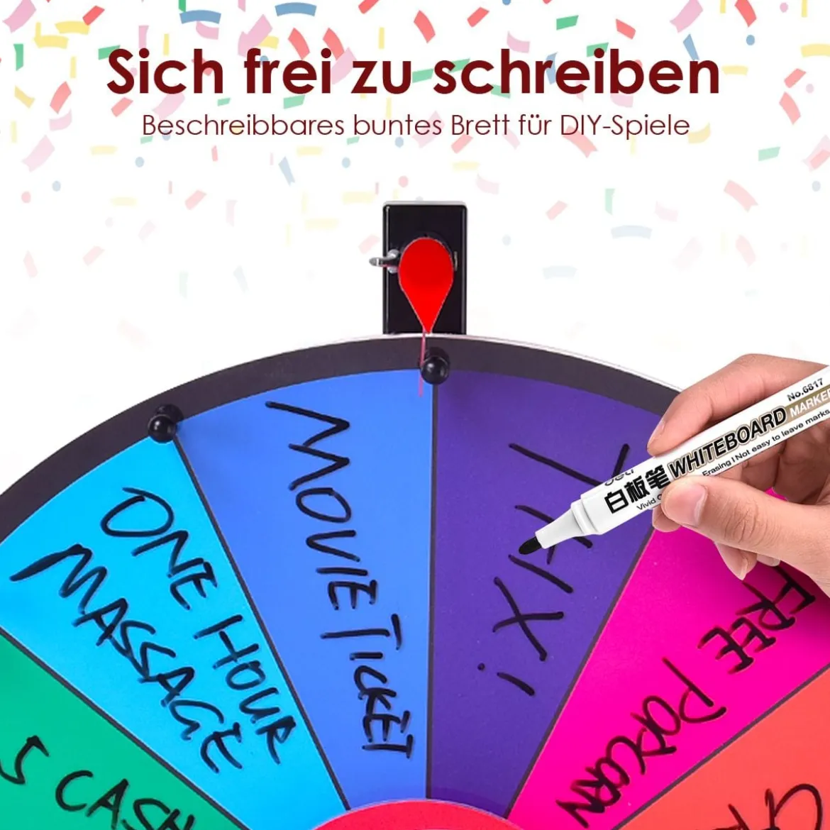 18" Glücksrad Spielzeug mit Radiergummi & Markierstift Rad Spiele für Lotteriespiele φ48cm
