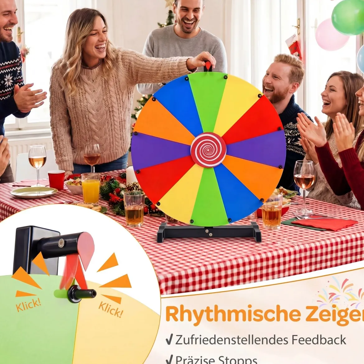 Glücksrad zum Drehen 60 cm Roulette-Spinner mit Ständer & 12 Wiederbeschreibbaren Feldern