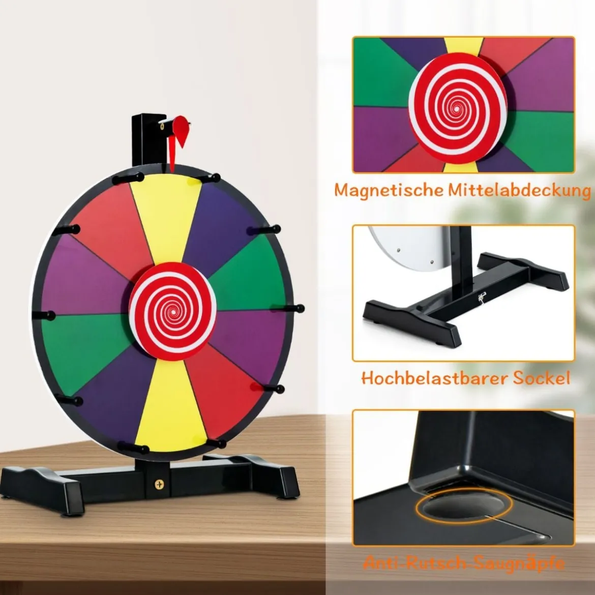 12" Glücksrad zum Drehen mit Radiergummi & Markierstift Lucky Wheel für Lotteriespiele und Wortspiele