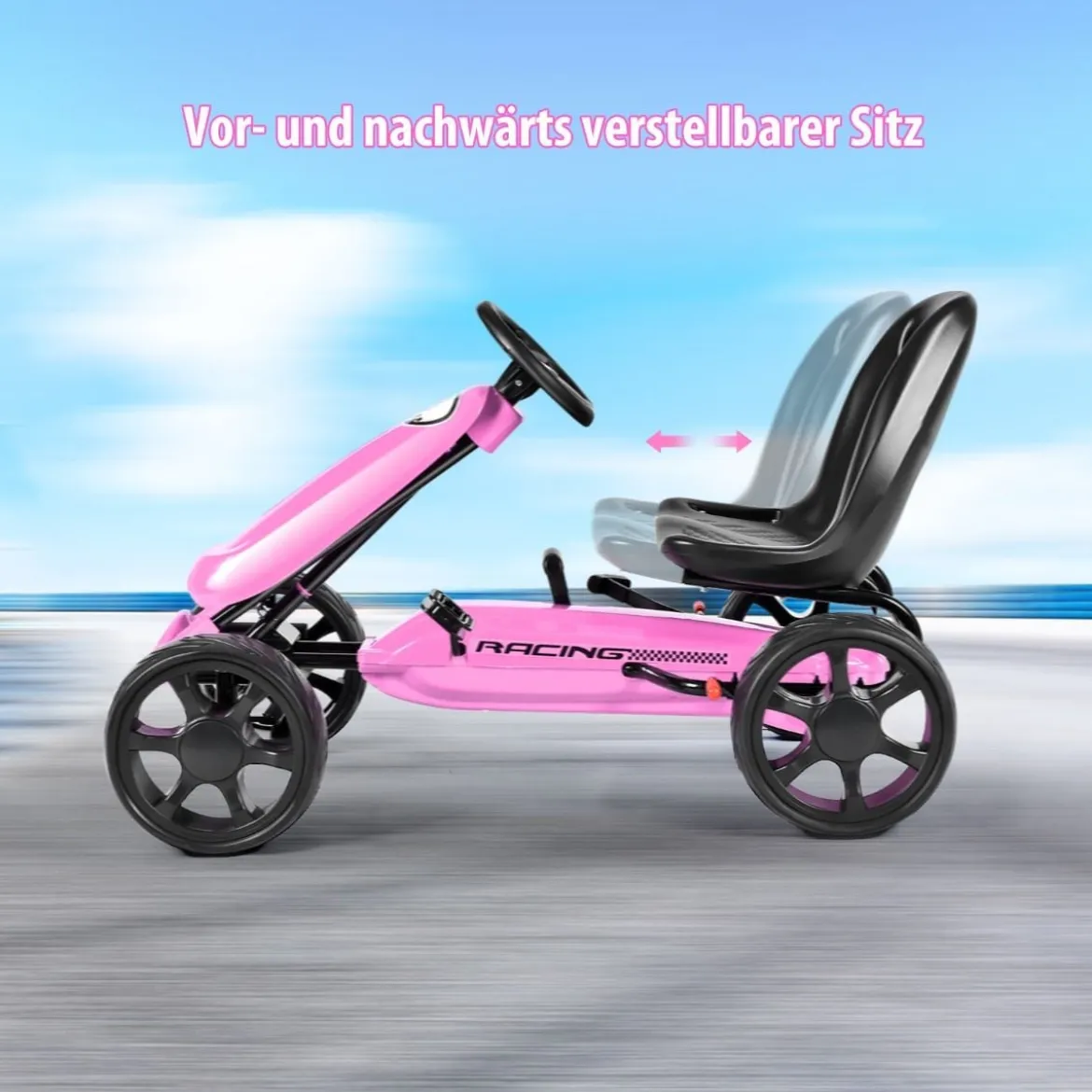 Go Cart mit Handbremse Gokart mit verstellbarem Sitz Kinderfahrzeug 100 x 58,5 x 62 cm Rosa
