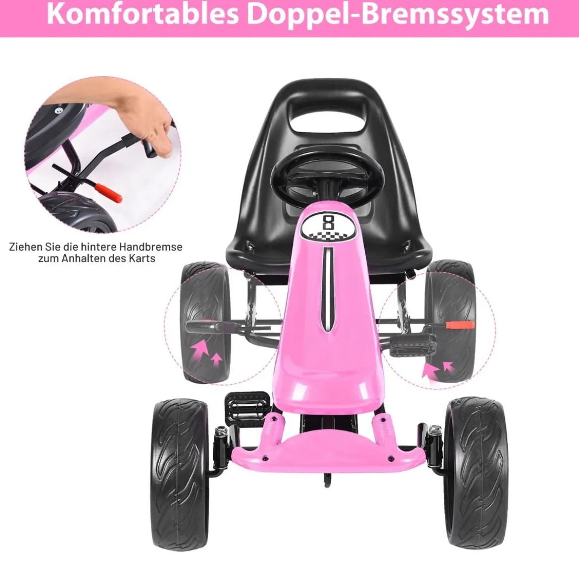 Go Cart mit Handbremse Gokart mit verstellbarem Sitz Kinderfahrzeug 100 x 58,5 x 62 cm Rosa