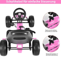 Go Cart mit Handbremse Gokart mit verstellbarem Sitz Kinderfahrzeug 100 x 58,5 x 62 cm Rosa