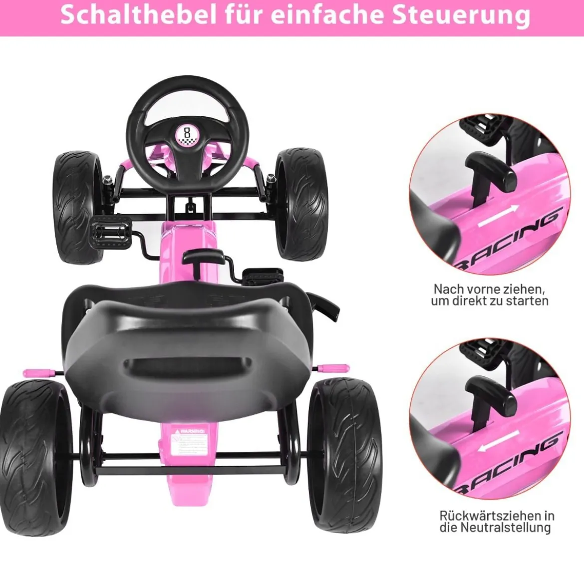 Go Cart mit Handbremse Gokart mit verstellbarem Sitz Kinderfahrzeug 100 x 58,5 x 62 cm Rosa