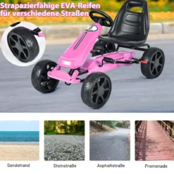 Go Cart mit Handbremse Gokart mit verstellbarem Sitz Kinderfahrzeug 100 x 58,5 x 62 cm Rosa