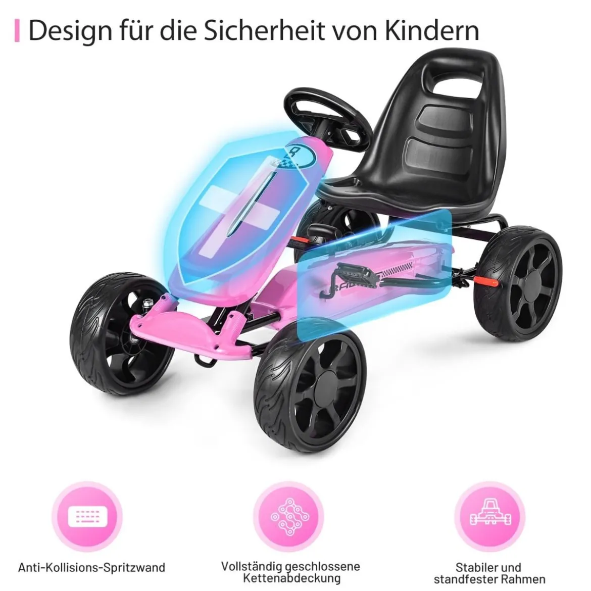 Go Cart mit Handbremse Gokart mit verstellbarem Sitz Kinderfahrzeug 100 x 58,5 x 62 cm Rosa