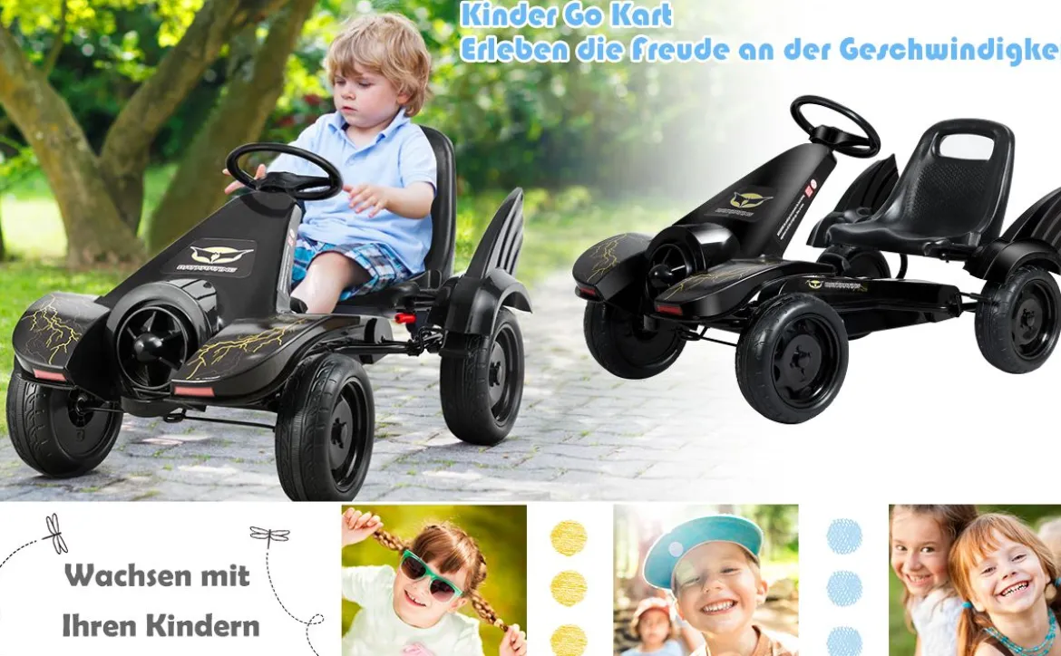 Gokart für Kinder Go Cart mit Bremsen Tretauto Verstellbarer Sitz Pedalfahrzeug Kinderfahrzeug 112x62x61cm