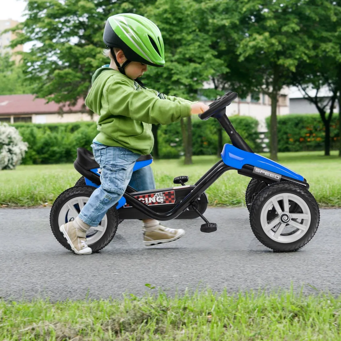 Go-Kart mit Pedalen Kinderfahrzeug mit 4 Rädern & Anti-Rutsch-Streifen Blau