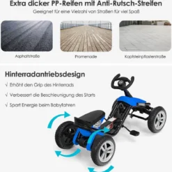 Go-Kart mit Pedalen Kinderfahrzeug mit 4 Rädern & Anti-Rutsch-Streifen Blau