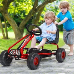 Gokart mit Verstellbarem Sitz & Handbremse Tretauto bis 30kg Belastbar Pedal Go Cart
