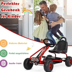 Gokart mit Verstellbarem Sitz & Handbremse Tretauto bis 30kg Belastbar Pedal Go Cart