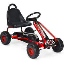Gokart mit Verstellbarem Sitz & Handbremse Tretauto bis 30kg Belastbar Pedal Go Cart