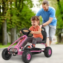 Gokart mit Verstellbarem Sitz & Handbremse Tretauto bis 30kg Belastbar Pedal Go Cart