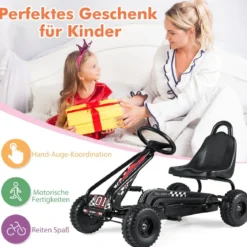 Gokart mit Verstellbarem Sitz & Handbremse Tretauto bis 30kg Belastbar Pedal Go Cart