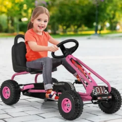 Gokart mit Verstellbarem Sitz & Handbremse Tretauto bis 30kg Belastbar Pedal Go Cart