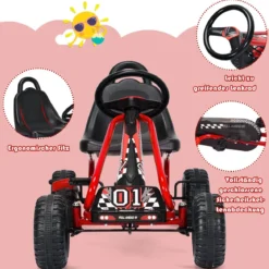 Gokart mit Verstellbarem Sitz & Handbremse Tretauto bis 30kg Belastbar Pedal Go Cart