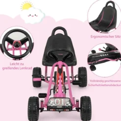 Gokart mit Verstellbarem Sitz & Handbremse Tretauto bis 30kg Belastbar Pedal Go Cart