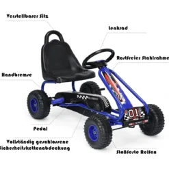 Gokart mit Verstellbarem Sitz & Handbremse Tretauto bis 30kg Belastbar Pedal Go Cart