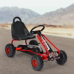 Gokart mit Verstellbarem Sitz & Handbremse Tretauto bis 30kg Belastbar Pedal Go Cart