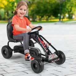 Gokart mit Verstellbarem Sitz & Handbremse Tretauto bis 30kg Belastbar Pedal Go Cart