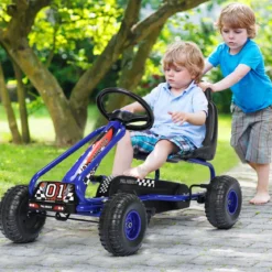 Gokart mit Verstellbarem Sitz & Handbremse Tretauto bis 30kg Belastbar Pedal Go Cart