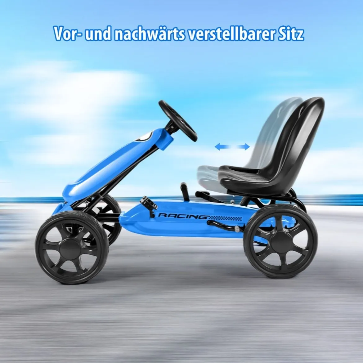 Gokart mit verstellbarem Sitz Racing Gokart mit Pedalen für Kinder 100 x 58,5 x 62 cm Blau