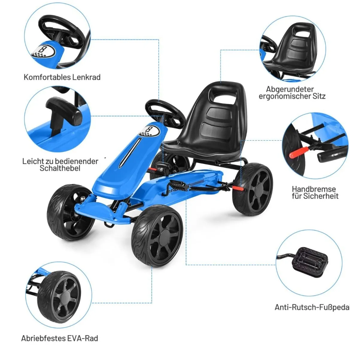 Gokart mit verstellbarem Sitz Racing Gokart mit Pedalen für Kinder 100 x 58,5 x 62 cm Blau
