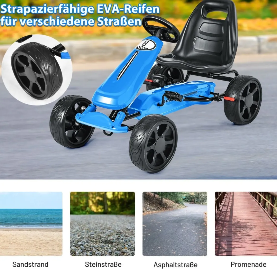 Gokart mit verstellbarem Sitz Racing Gokart mit Pedalen für Kinder 100 x 58,5 x 62 cm Blau