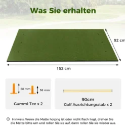 Golf Abschlagmatte 2 Gummi Tees und 2 Ausrichtungsstäbe 6 Abschlagpositionen 152 x 92 cm Dicke 20 mm