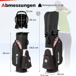 Golfbag Leichtes Golf Cart Bag mit 14 er Unterteilung Wasserabweisende Golftasche Schwarz