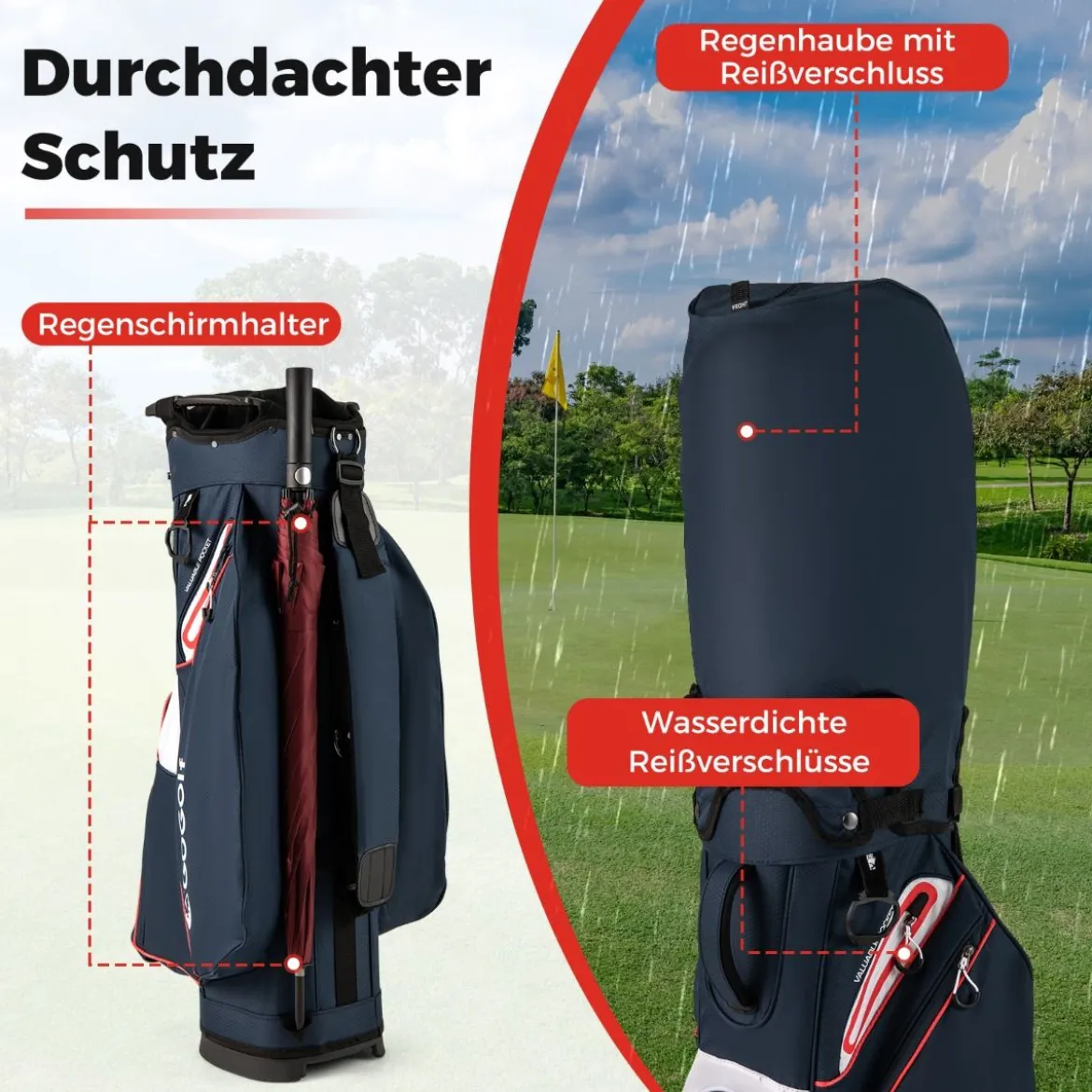 Golfbag Leichtes Golf Cart Bag mit 14 er Unterteilung Wasserabweisende Golftasche Marineblau
