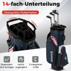 Golfbag Leichtes Golf Cart Bag mit 14 er Unterteilung Wasserabweisende Golftasche Marineblau