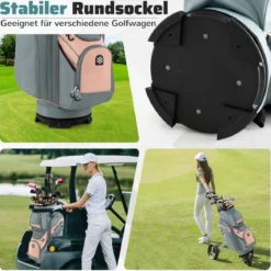 Golfbag mit 14 er Unterteilung & Tragegurt & Regenhaube & 11 Taschen Leichtes Golf Cart Bag Rosa