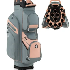 Golfbag mit 14 er Unterteilung & Tragegurt & Regenhaube & 11 Taschen Leichtes Golf Cart Bag Rosa