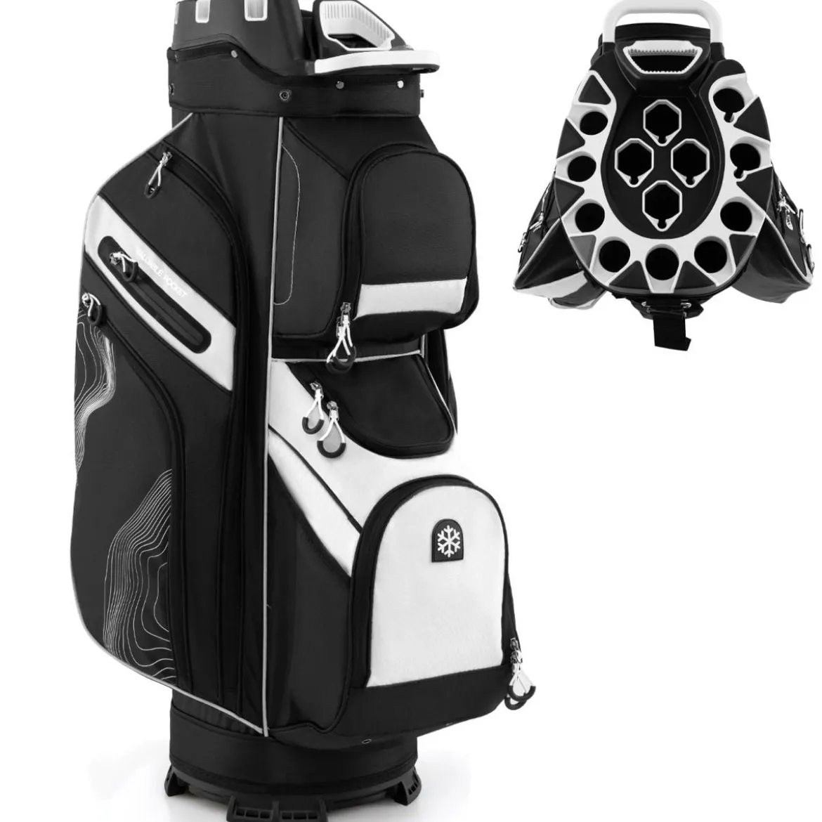Golfbag mit 14 er Unterteilung & Tragegurt & Regenhaube & 11 Taschen Leichtes Golf Cart Bag Schwarz
