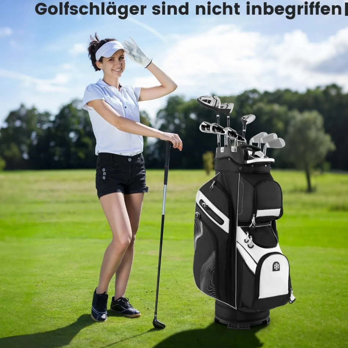 Golfbag mit 14 er Unterteilung & Tragegurt & Regenhaube & 11 Taschen Leichtes Golf Cart Bag Schwarz