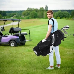 Golfbag mit 14 er Unterteilung & Tragegurt & Regenhaube & 11 Taschen Leichtes Golf Cart Bag Schwarz