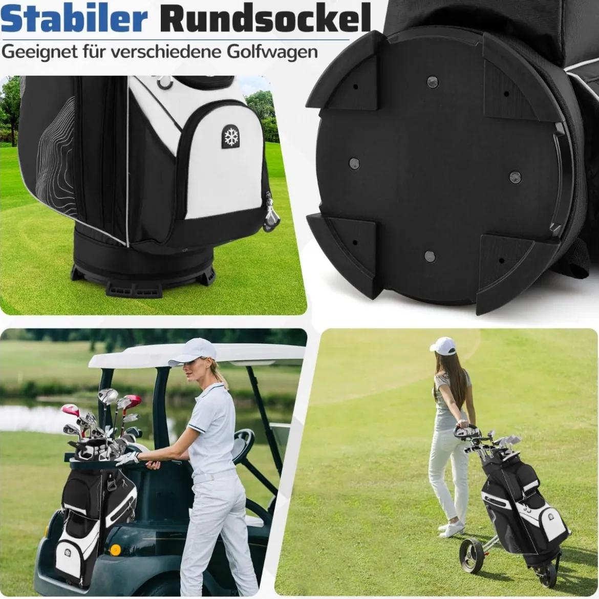 Golfbag mit 14 er Unterteilung & Tragegurt & Regenhaube & 11 Taschen Leichtes Golf Cart Bag Schwarz