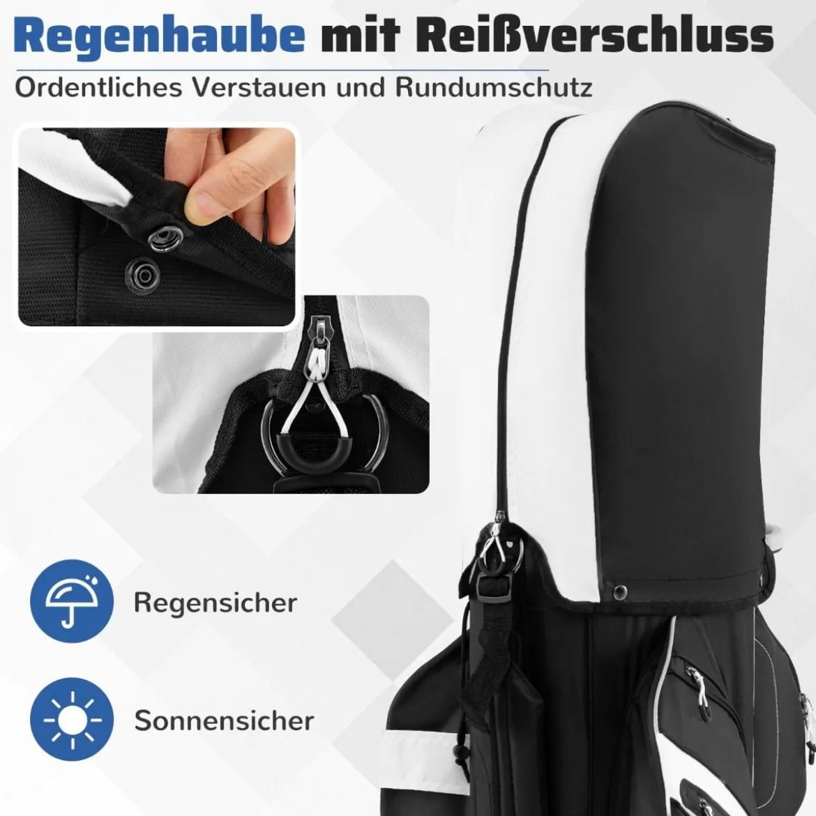 Golfbag mit 14 er Unterteilung & Tragegurt & Regenhaube & 11 Taschen Leichtes Golf Cart Bag Schwarz