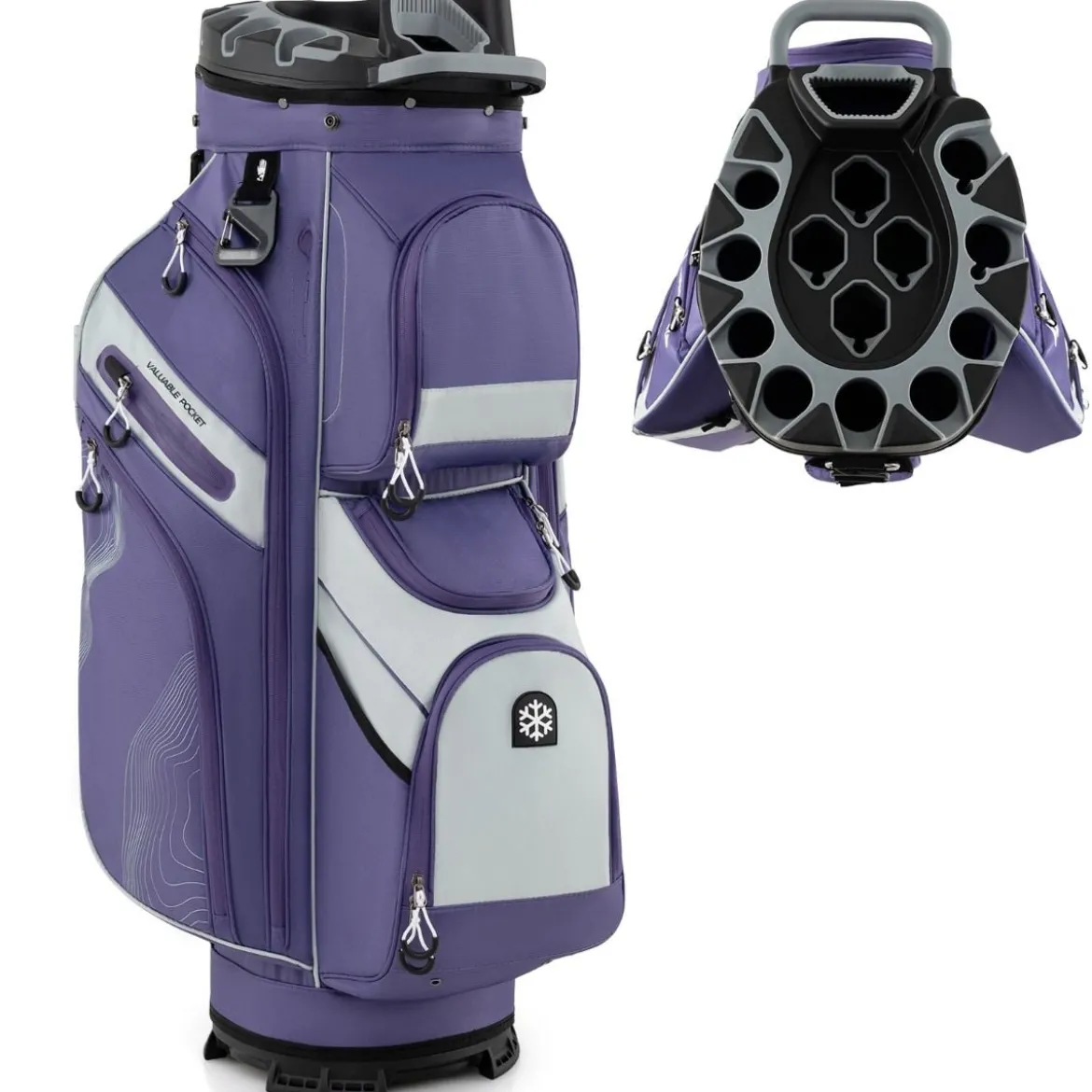 Golfbag mit 14 er Unterteilung & Tragegurt & Regenhaube & 11 Taschen Leichtes Golf Cart Bag Violett