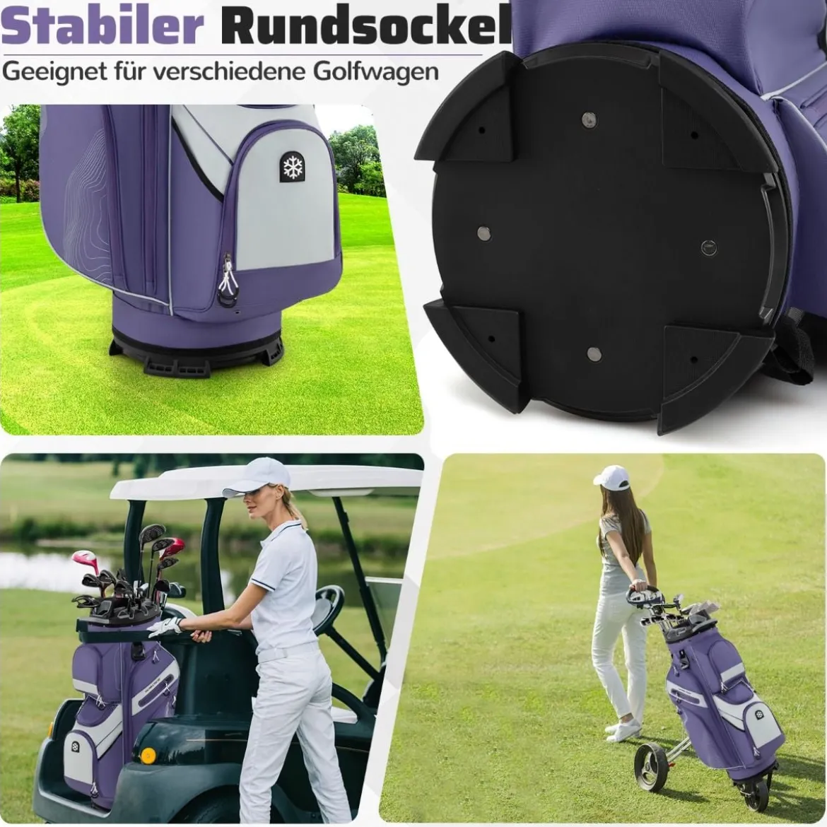Golfbag mit 14 er Unterteilung & Tragegurt & Regenhaube & 11 Taschen Leichtes Golf Cart Bag Violett