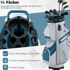 Golfbag mit 14 er Unterteilung & Tragegurt & Regenhaube & 11 Taschen Leichtes Golf Cart Bag Marineblau