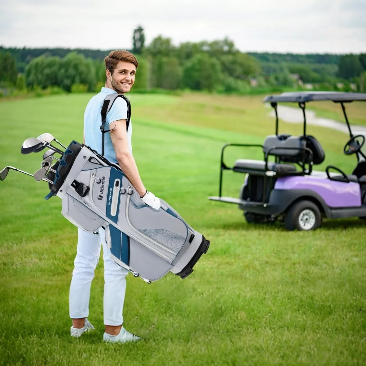 Golfbag mit 14 er Unterteilung & Tragegurt & Regenhaube & 11 Taschen Leichtes Golf Cart Bag Marineblau