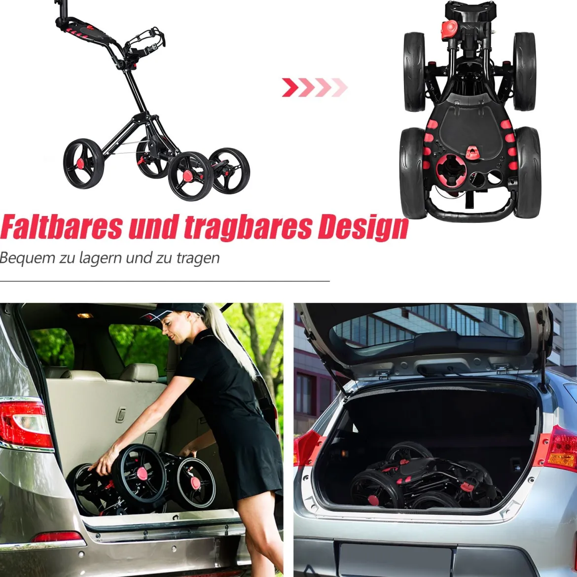Golf Cart 4 Räder klappbares Golf Cart multifunktionales und bequemes Golf Cart Golfwagen mit verstellbarem Griff