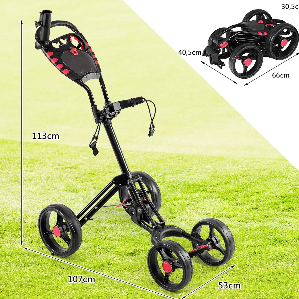 Golf Cart 4 Räder klappbares Golf Cart multifunktionales und bequemes Golf Cart Golfwagen mit verstellbarem Griff