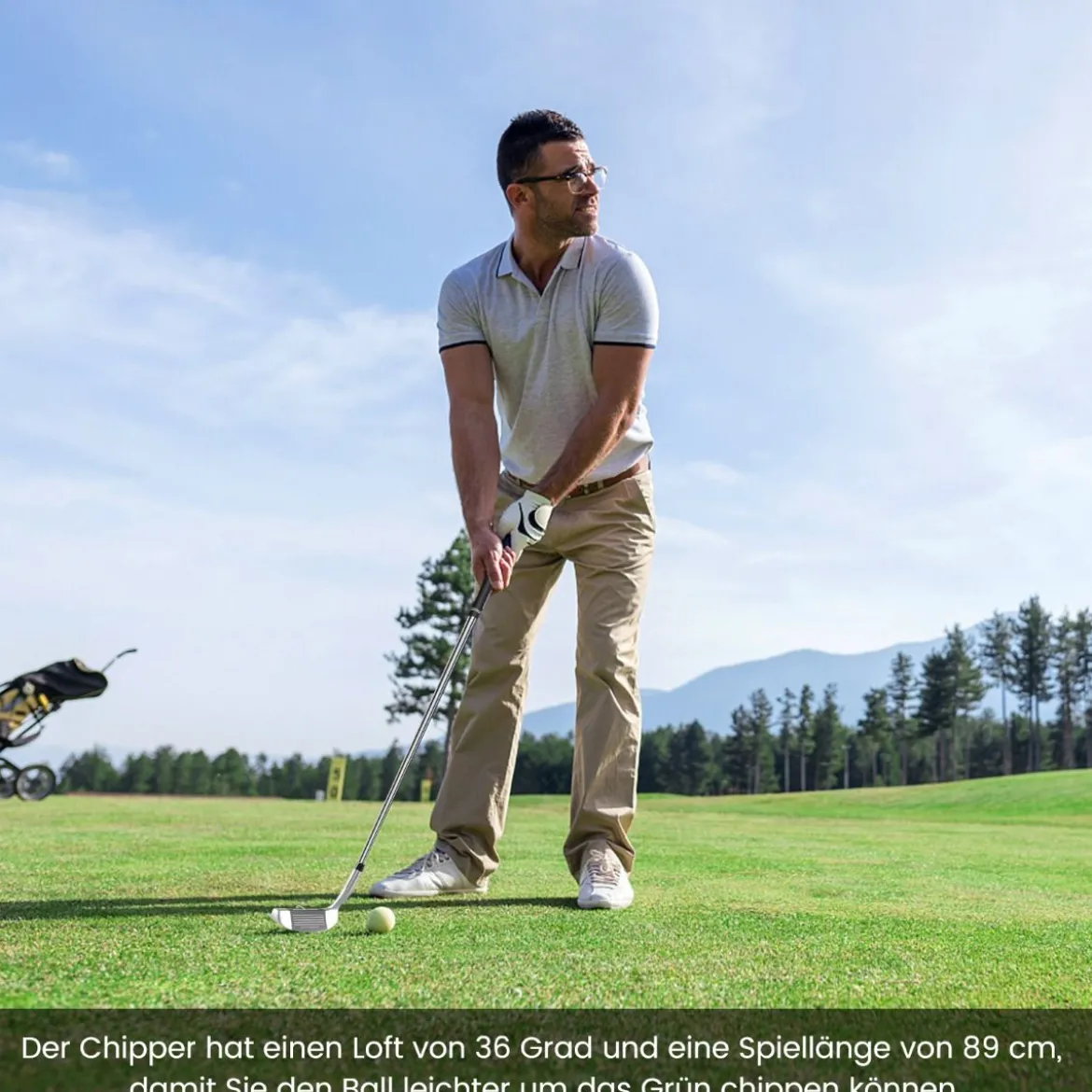 Golf Chipper 89 cm Golfschläger mit Edelstahlkopf & Rutschfester Griff für Rechtshänder Silber