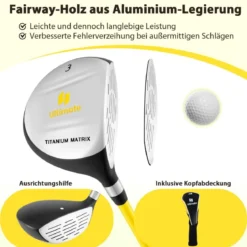 Golf #3 Fairway Holz für Kinder mit Schlägerhaube 34 Zoll 15 Grad Fiberglas-Schaft Golfschläger