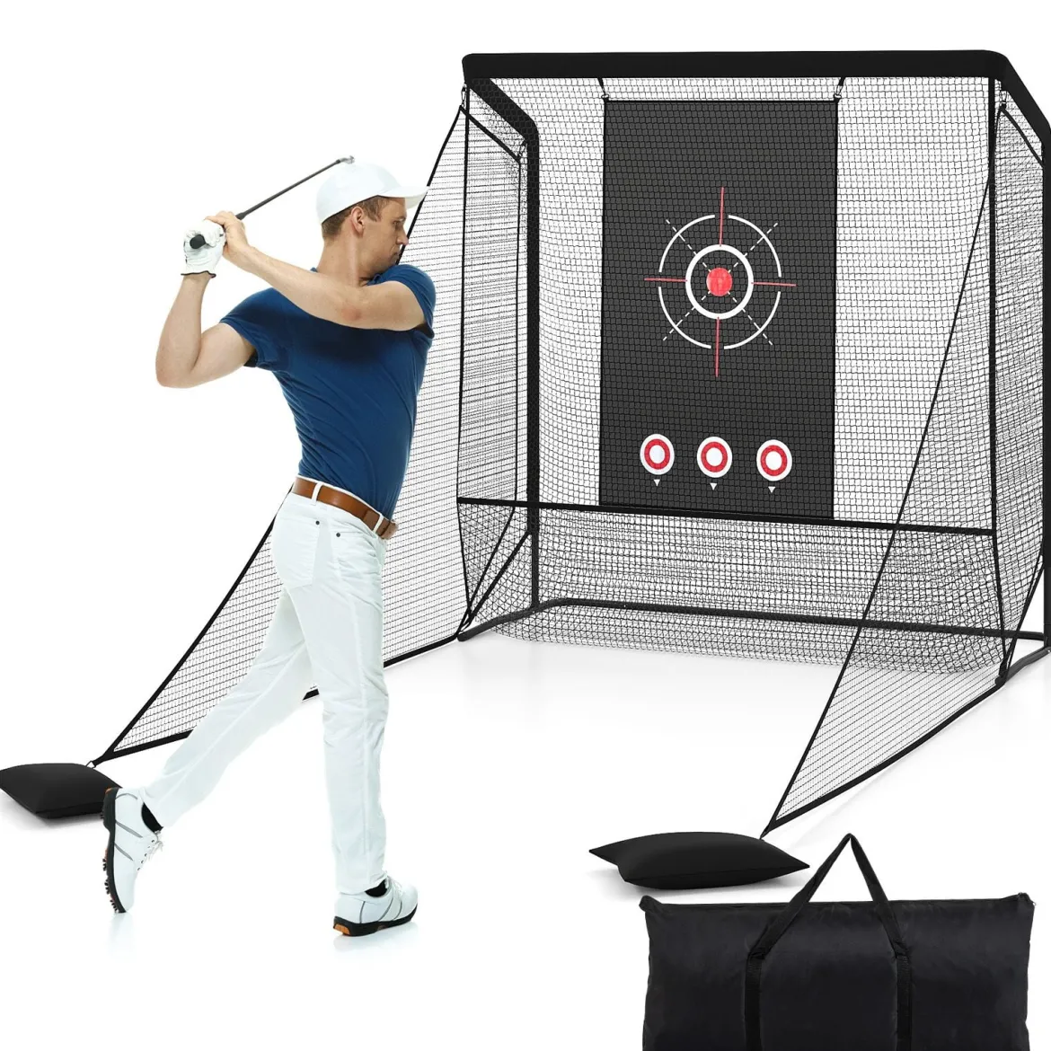 Golfnetz Golf-Übungsnetz mit Zielscheibe klappbaren Seitenteilen & Bodennetz 300 x 214 x 225 cm