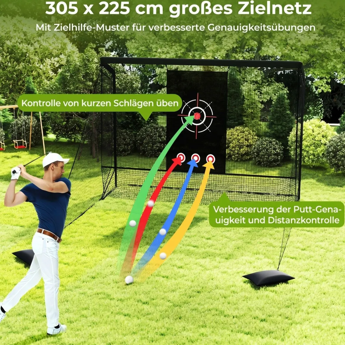 Golfnetz Golf-Übungsnetz mit Zielscheibe klappbaren Seitenteilen & Bodennetz 300 x 214 x 225 cm
